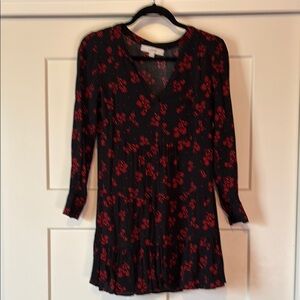 Chic Black Dress with Red Floral Embroidery